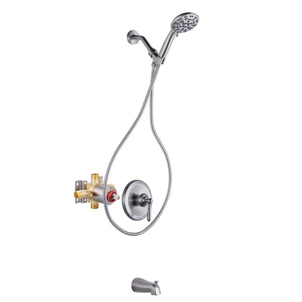 ALEASHA 2 in 1 Single Handle 7-Spray Shower Faucet 1.8 GPM with Pressure Balance in Brushed Nickel (Valve Included)