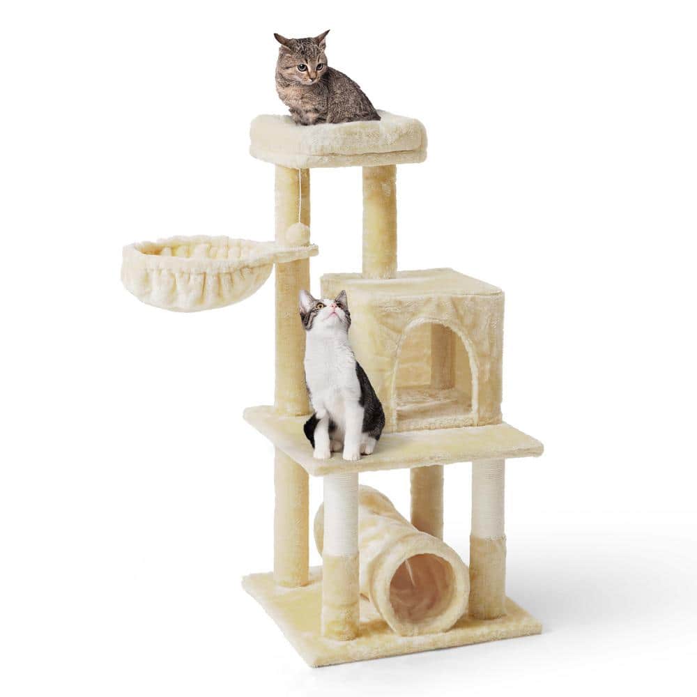 40 in. Beige Cat Tower for Indoor Cats, Multi-Level Cat Activity Tree with 