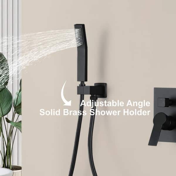 Single Handle 2-Spray Wall Mount 12 in. Square Shower Head with Hand Shower Faucet in Black (Valve Included)