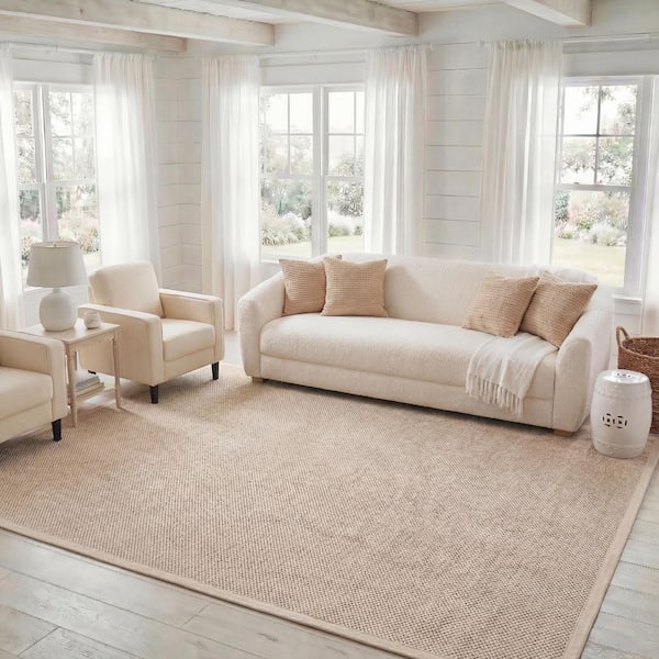 Natural Fiber Marble/Beige 11 ft. x 15 ft. Woven Border Area Rug