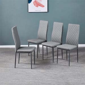 Light Gray PU Leather Diamond Grid Pattern Metal Frame Dining Chair Set of 4