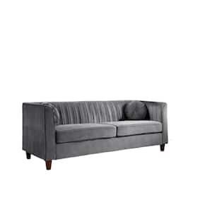 Lowery 79.5 in. Grey Velvet 3-Seater Tuxedo Sofa with Square Arms