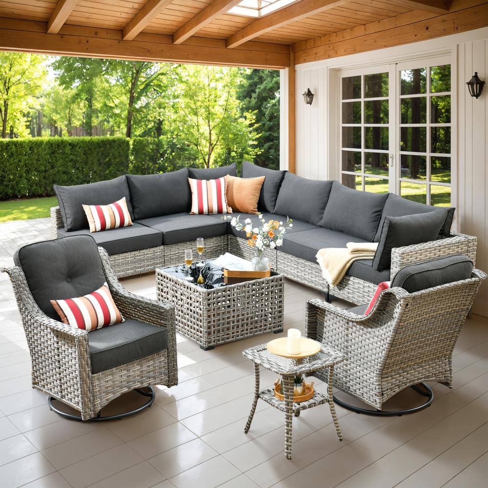 HOOOWOOO Holston 10-Piece Wicker Modern Outdoor Patio HOOOWOOO Holston 10-Piece Wicker Modern Outdoor Patio