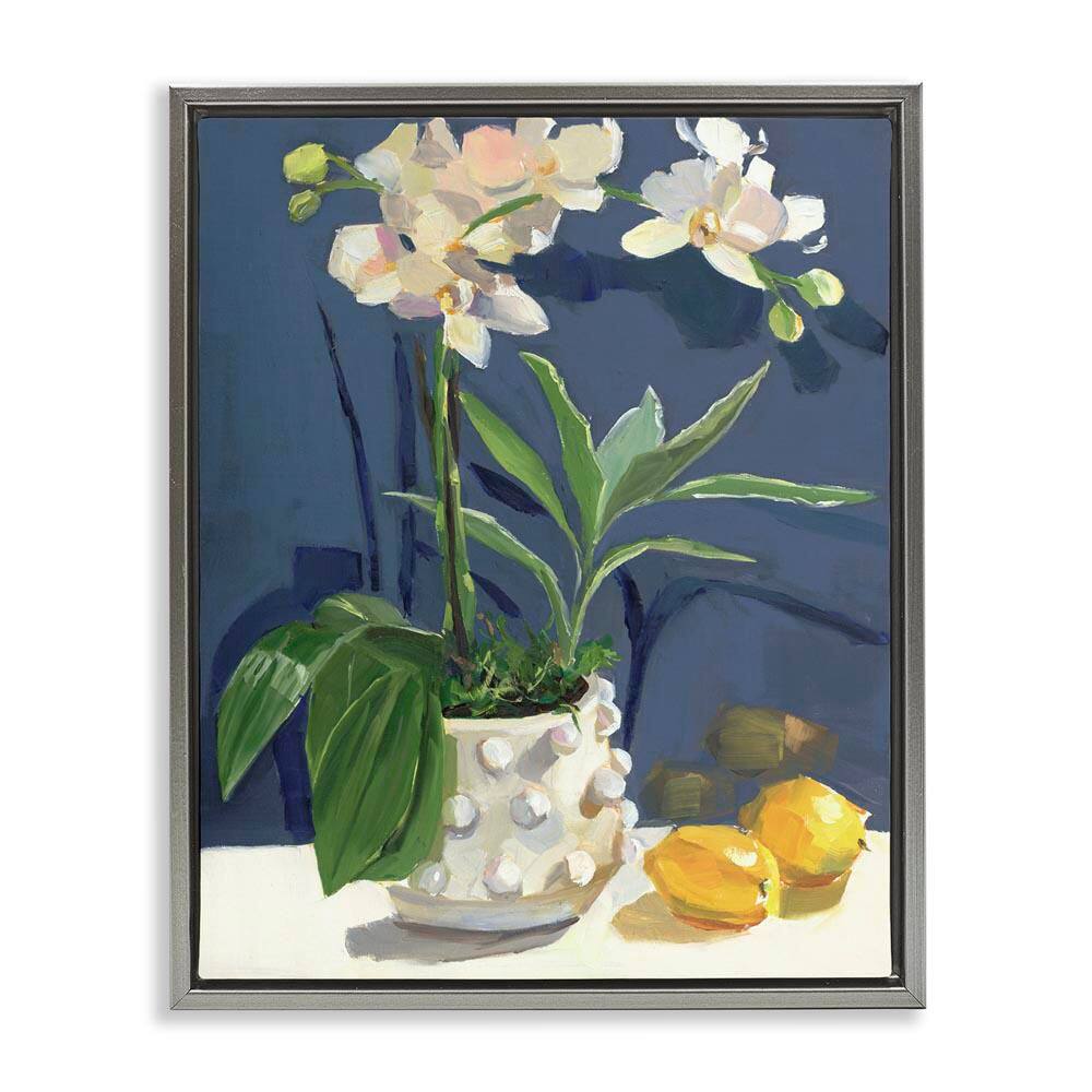 White Orchids & Lemons by Jenny Westenhofer Gray Floater Frame Nature Graphic Art Print 31 in. x 25 in. price history on PriceWatchPro