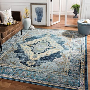 Crystal Blue/Yellow 9 ft. x 12 ft. Border Area Rug