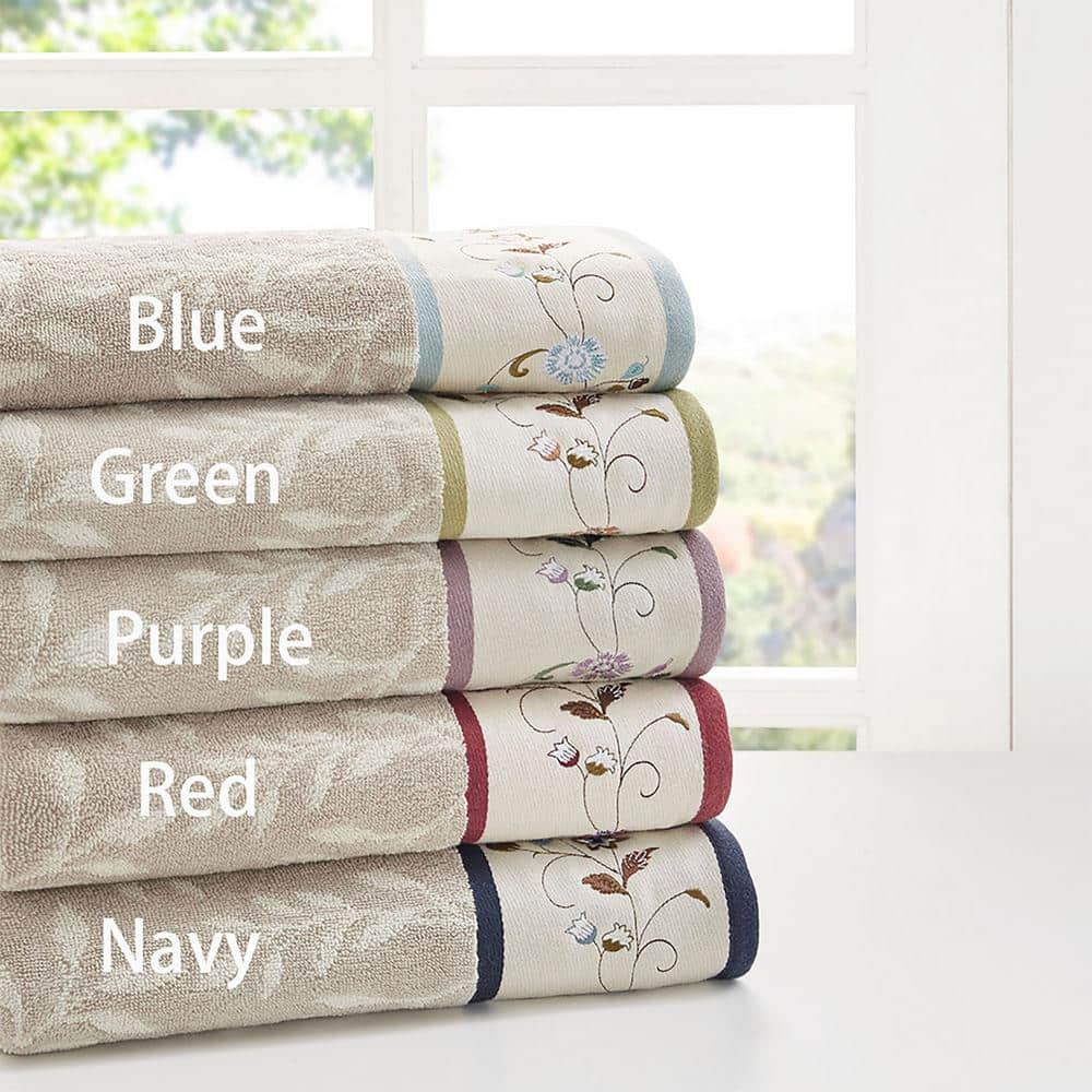Navy Embroidered Cotton Jacquard 6-Piece Towel Set