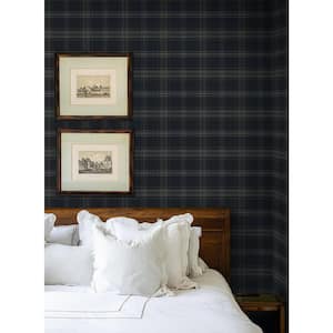 56 sq. ft. Dark Blue and Evergreen Dellabrooke Plaid Pre-Pasted Paper Wallpaper Roll