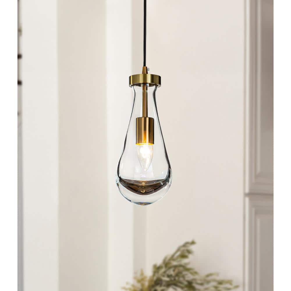 5 in. 1-Light Farmhouse Hand-Blown Clear Solid Glass Pendant-Light Rustic M