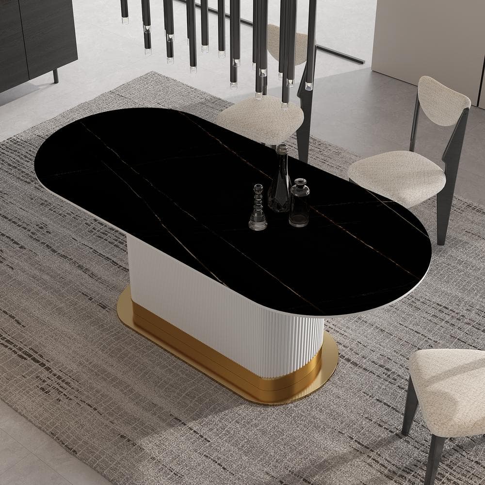 Modern Oval Black Lauren Black Stone Top 55.12 in. Titanium Stainless Steel