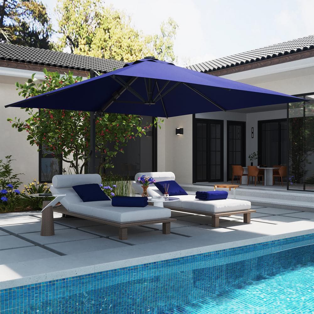 10ft Navy Blue Aluminum Cantilever Patio Umbrella with LED Lights