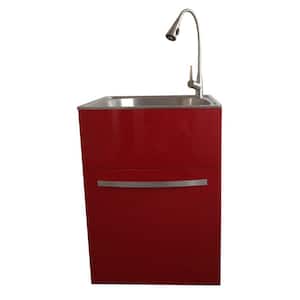 All-in-One 24.2 in. x 21.3 in. x 33.8 in. Stainless Steel Utility Sink and Large Empire Red Drawer Cabinet