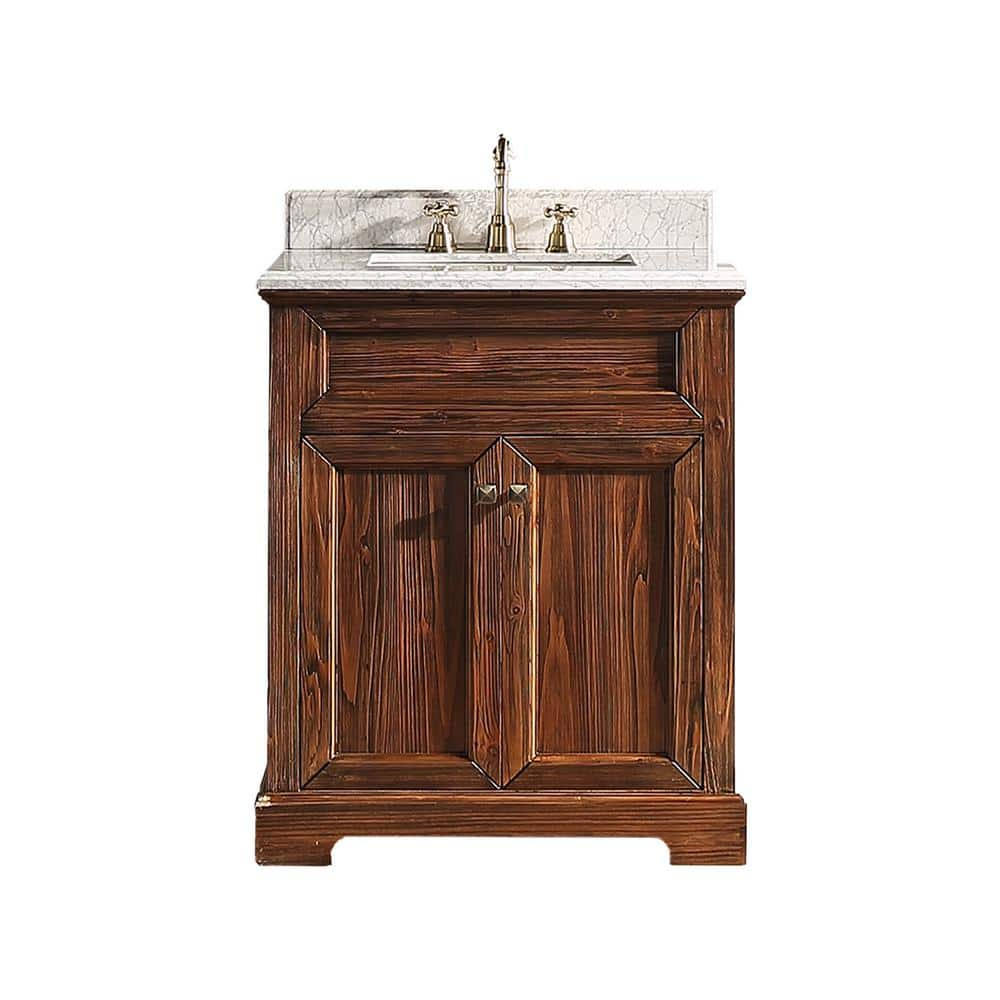 SUPREME WOOD Shasta 30 in. W x 22 in. D x 36.2 in. H Bath Vanity in Brown with Marble Vanity Top in White with White Basin, tranditional brown