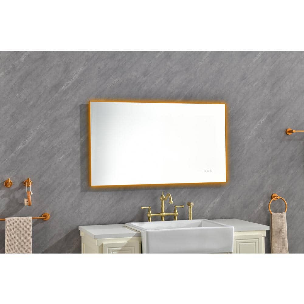 42 In W X 24 In H Rectangular Framed LED Lighted Wall Mounted   Gold Vanity Mirrors Ec Mc4224 9291 64 1000 