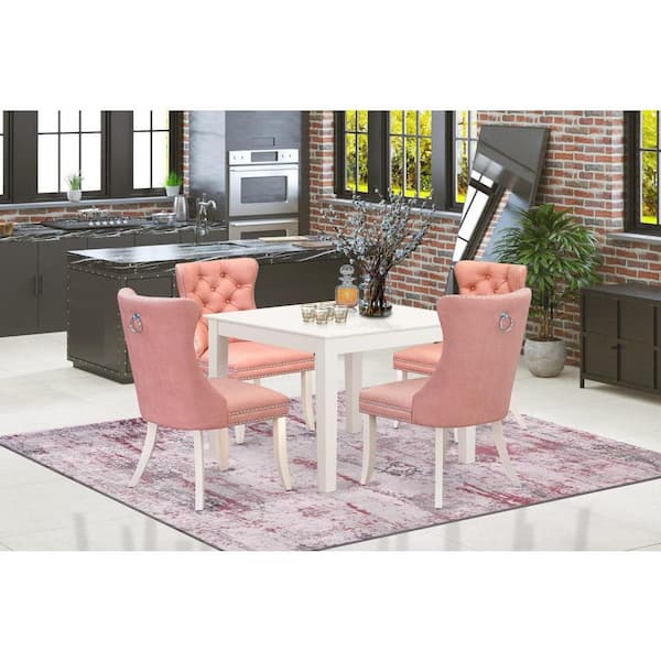 East West Furniture 5-Piece Linen White Finish Solid Wood Top - Square Upholstered Dining Room Set - Seats 4