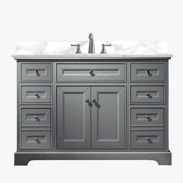 WOODBRIDGE London 49 in. W x 22 in. D x 38 in. H Bath Vanity in Gray with Engineered stone Vanity Top in Fish Belly with White Sink