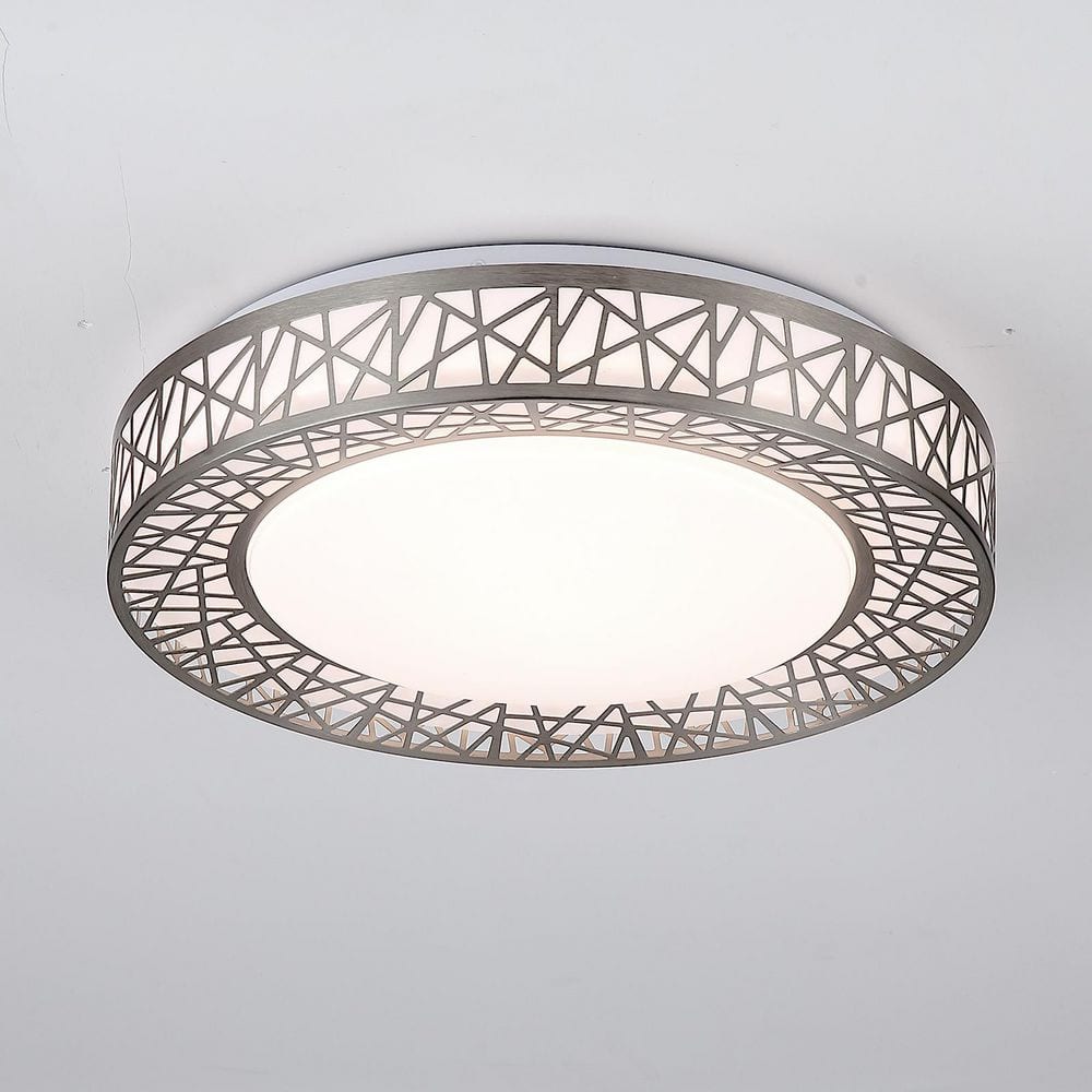 20 in. 42-Watt Modern Brass Nickel Integrated LED Flush Mount with Acrylic Shade