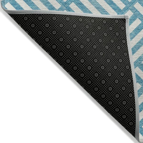 Teal Blue, Ivory 3 ft. x 5 ft. Woven Geometric Polyester Rectangle Indoor/Outdoor Area Rug