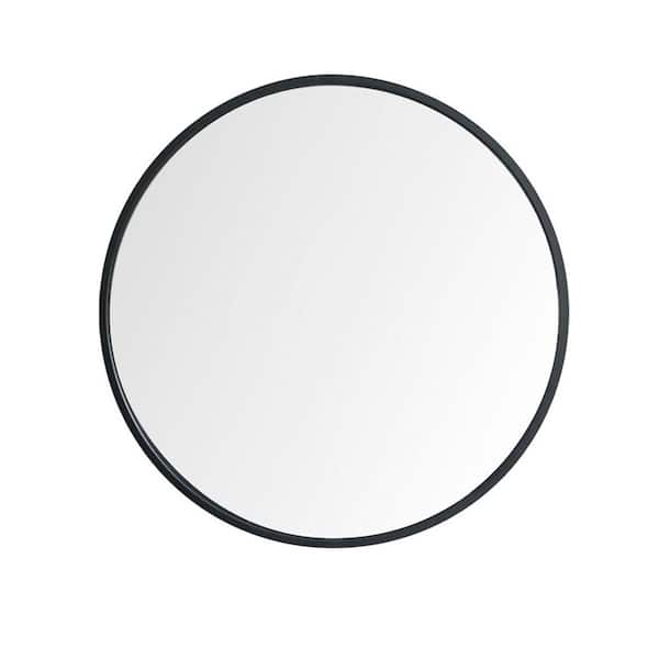 Unbranded 30 in. W x 30 in. H Small Round Aluminum Framed Wall Bathroom Vanity Mirror in Black