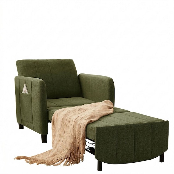 32.5 in. Cotton and Linen Green Twin Size Sofa Bed for Living Room and Small Space