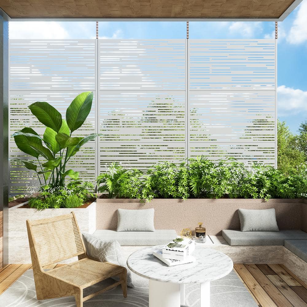 72 in. Galvanized Metal Outdoor Privacy Screens Garden Outdoor Fence Shine in White price history on PriceWatchPro