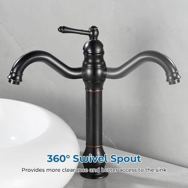 Single Hole Single Handle Waterfall Vessel Sink Faucet with Pop-Up Drain in Oil Rubbed Bronze