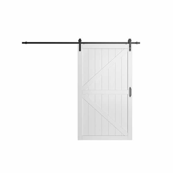 TENONER 48 in. x 84 in. K-Frame, White, Finished, MDF Barn Door Slab with Barn Door Hardware