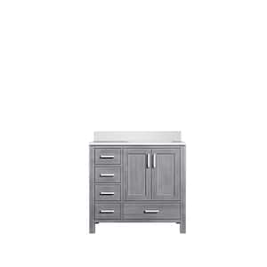 Jacques 36 in. W x 22 in. D Right Offset Distressed Grey Bath Vanity and White Quartz Top