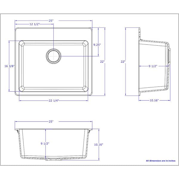 Black Granite Composite 25 in. Dual Mount Bar Sink