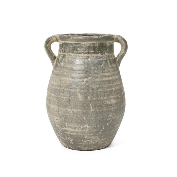 LuxenHome 13 in. H Brown Terracotta Farmhouse Vase