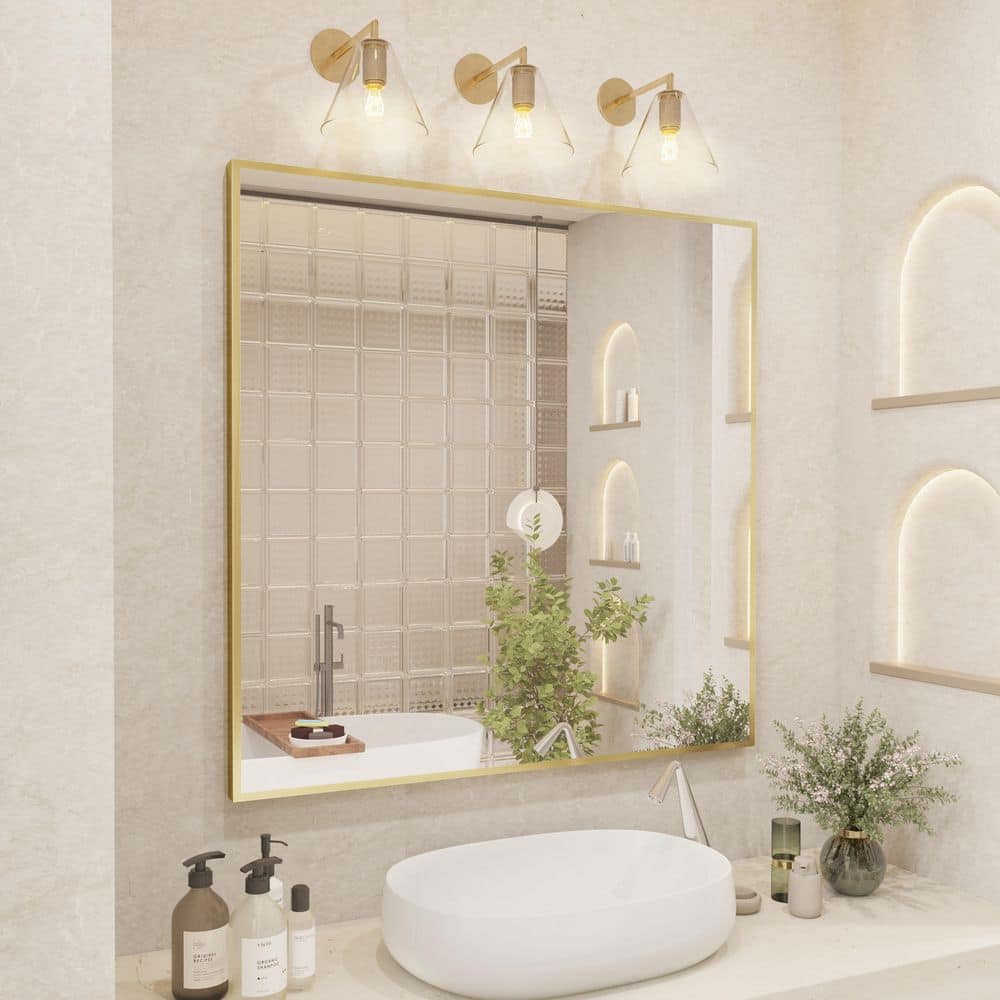 36 in. W x 36 in. H Rectangle Aluminum Alloy Framed Wall Mounted Bathroom Vanity Accent Mirror in Brushed Gold price history on PriceWatchPro