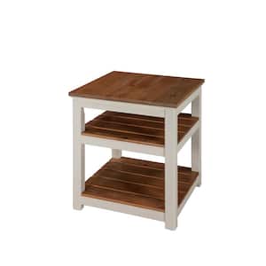 Savannah 2 Shelf End Table, Ivory with Natural Wood Top