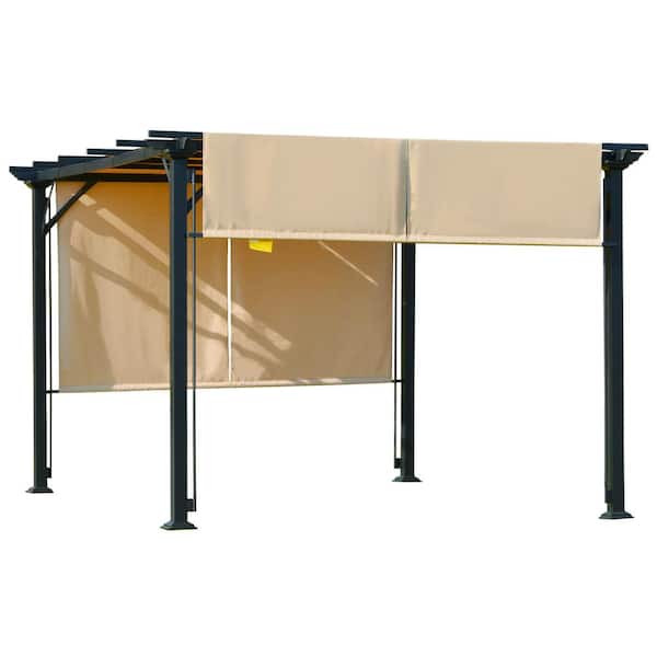 FORCLOVER 12 ft. x 10 ft. Steel Outdoor Patio Pergola Gazebo with Retractable Canopy Roof Walls