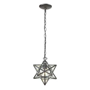 Star 1-Light Clear Glass and Oiled Bronze Pendant Lamp