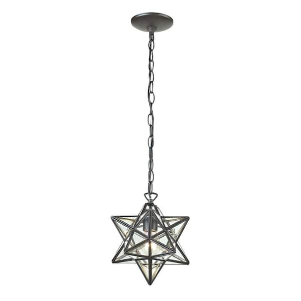Titan Lighting Star 1-Light Clear Glass and Oiled Bronze Pendant Lamp