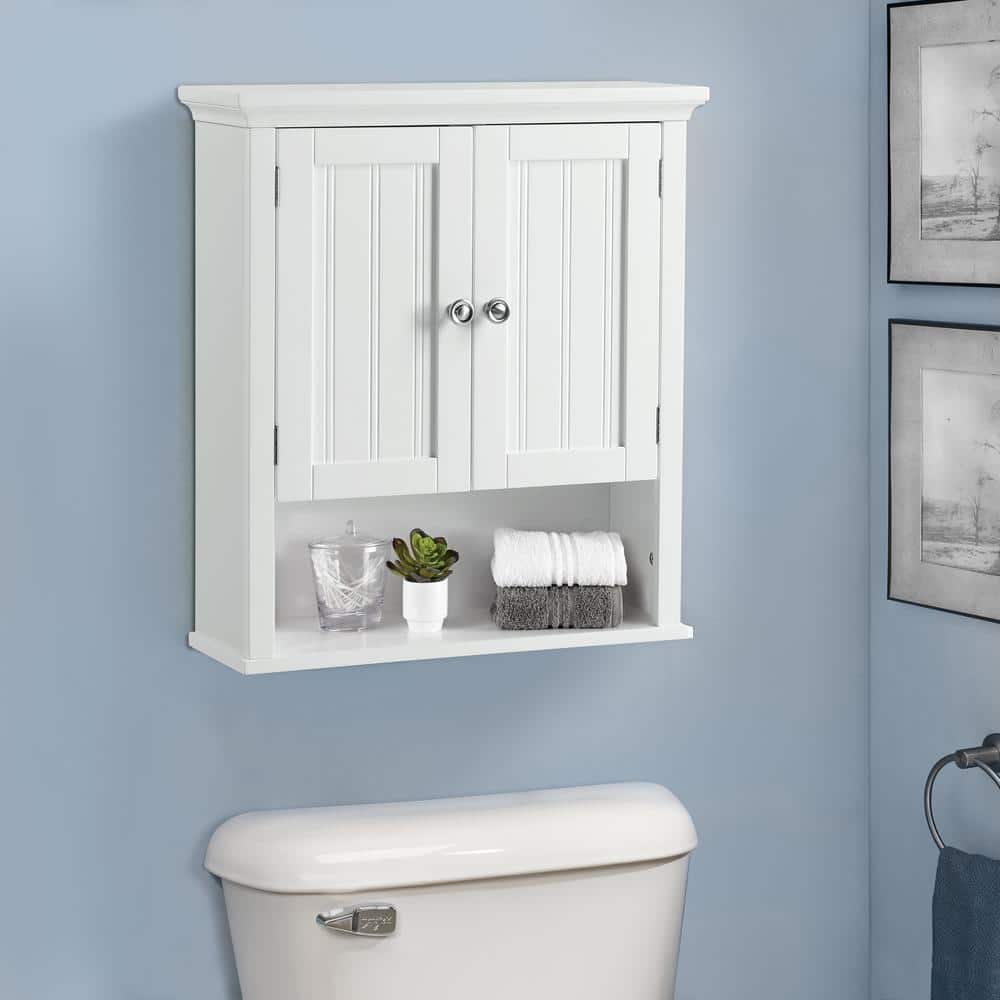 White Wood 2-Door Wall Cabinet with Adjustable Shelves