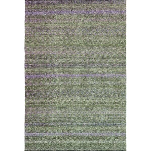 Mayfield Premium Machine Washable Abstract AMF2106 Olive 5 ft. x 7 ft. 6 in. Area Rug