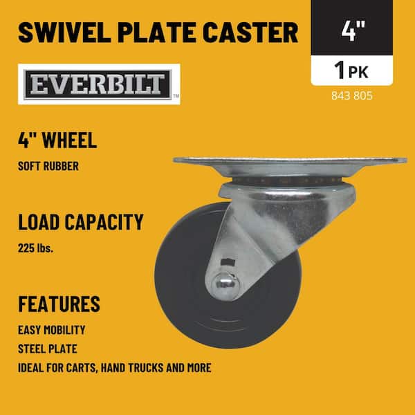 Everbilt in. Black Soft Rubber and Steel Swivel Plate Caster with 225  lbs. Load Rating 49480 The Home Depot