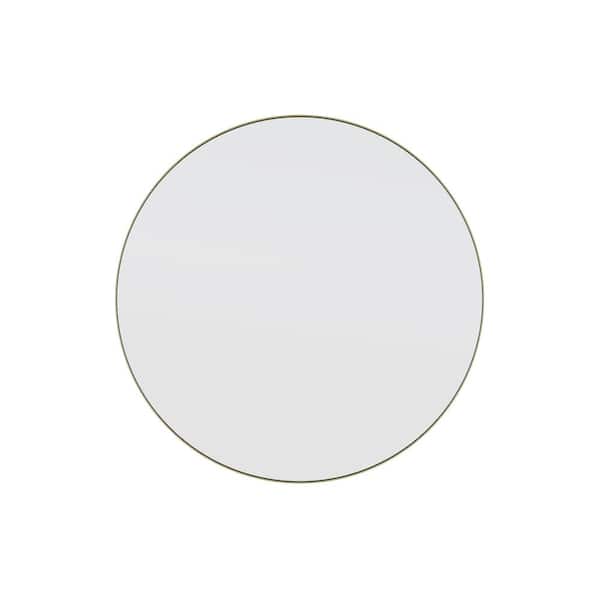 32 in. W x 32 in. H Framed Round Bathroom Vanity Mirror in Satin Brass