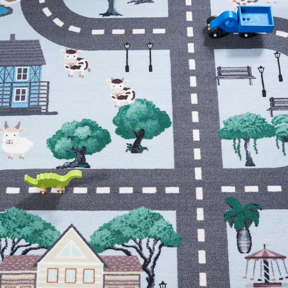 Blue and Dark Grey Kids Playhouse Educational Area Rug