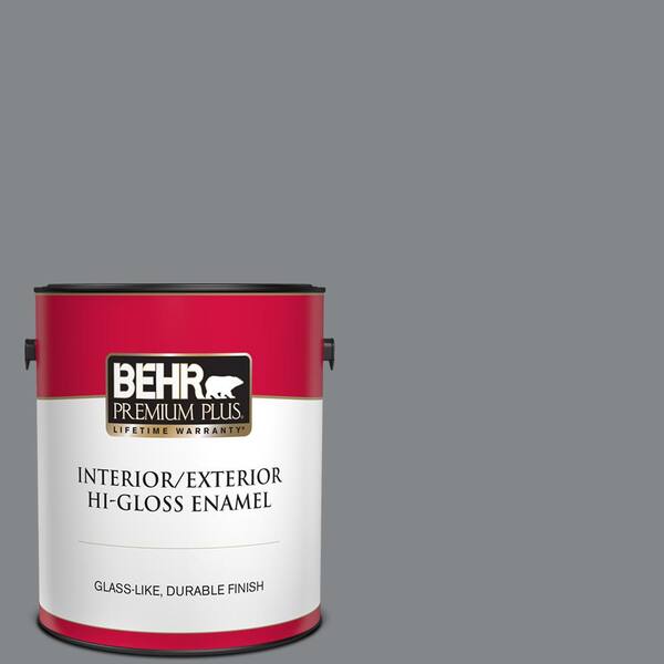 BEHR PREMIUM PLUS 1 gal. #N500-5 Magnetic Gray color Hi-Gloss Enamel Interior/Exterior Paint