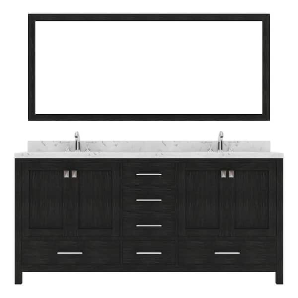 Virtu USA Caroline Premium 72 in. W x 22 in. D x 36.5 in. H Double Sink Bath Vanity in Zebra Gray with Quartz Top and Mirror