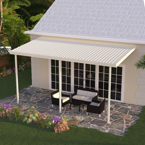 Integra 14 ft. x 8 ft. Ivory Aluminum Frame Patio Cover, 3 Posts 20 lbs. Snow Load