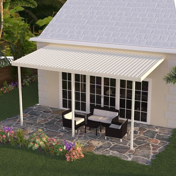 Integra 16 ft. x 8 ft. Ivory Aluminum Frame Patio Cover, 3 Posts 20 lbs. Snow Load