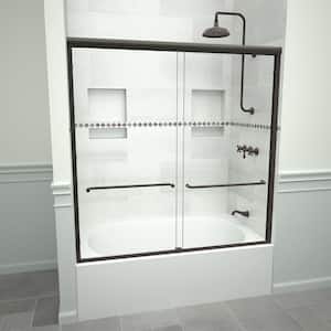 6000 Series 60 in. W x 60 in. H Sliding Semi-Frameless Tub Doors in Oil Rubbed Bronze with Towel Bar and Clear Glass