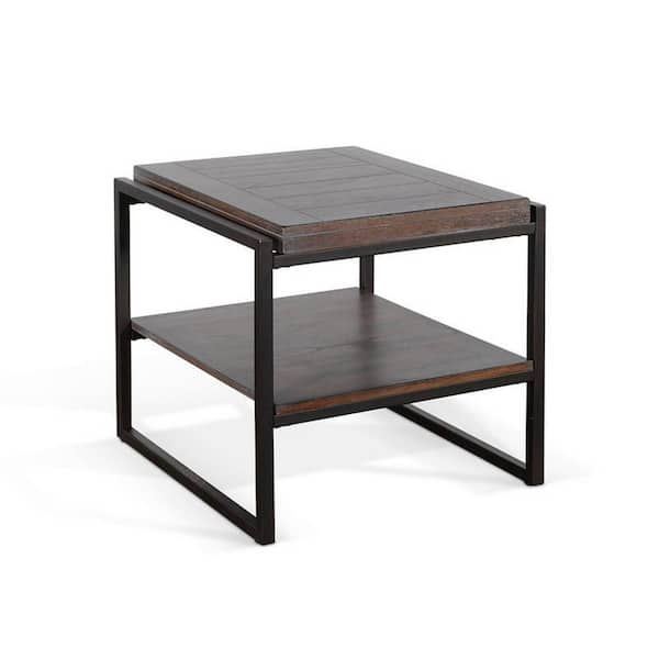 Benjara 24 in. Brown and Black Rectangular Wooden Top End Table