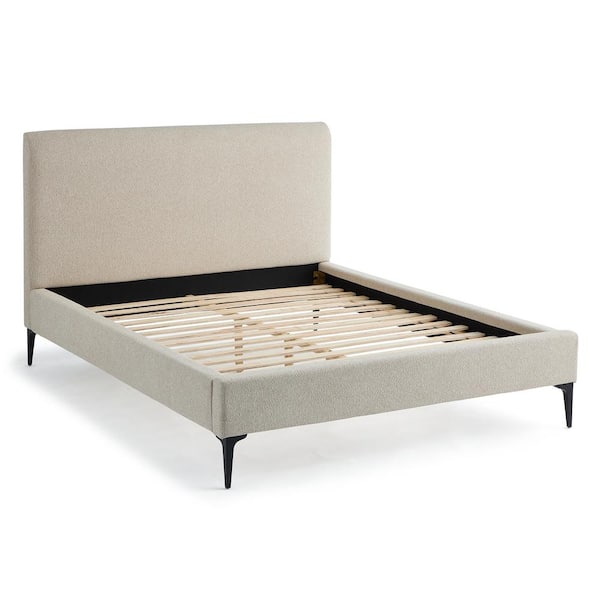 New Heights Dillon Beige Taupe Polyester Frame Queen Upholstered Platform Bed with Metal Legs