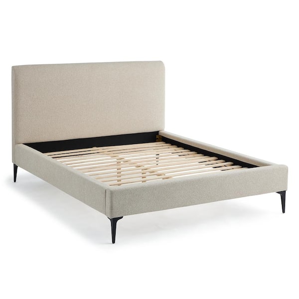 New Heights Dillon Beige Taupe Polyester Frame Upholstered Frame King Platform Bed with Metal Legs