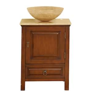 22 in. W x 20 in. D Vanity in American Walnut with Stone Vanity Top in Travertine with Vessel Stone Basin