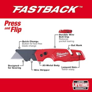 FASTBACK Folding Utility Knife with General Purpose Utility Blades and Dispenser