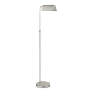 Wesleigh 59 in. Brushed Nickel LED-Light Standard Floor Lamp 3 CCT Dimmer Switch with Brass Metal Rectangular Shade